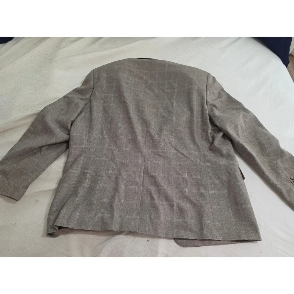 Lauren Ralph Lauren Silk Wool Blazer 48R Tan Glen Plaid Blue Windowpane Jacket